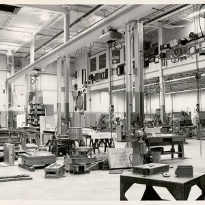 A black and white image of what Canadian Mould Maker Cavalier Tool's Plant used to look like. You cans see three old Machine Centres lined up in the old machining department.